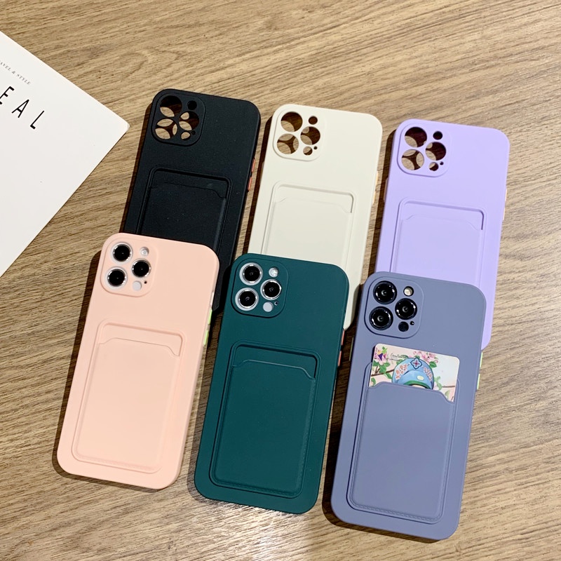 Soft Case TPU Dengan Holder Kartu Untuk iPhone 12 11 Pro Max Mini X XS Max XR SE2 7 8 Plus