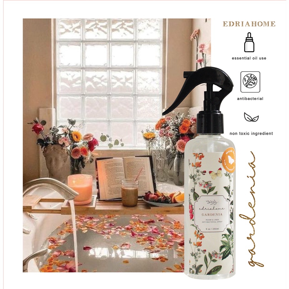 Edriahome Room and Linen Spray Spring In Provence Essential oil 250 ML/ Anti Bacterial/ Multipurpose Room and Pillow Spray / Fabric Spray / Bed Spray /  Pillow Spray /  Laundry Spray / Odor Eliminator / Pengharum Ruangan dan Kain
