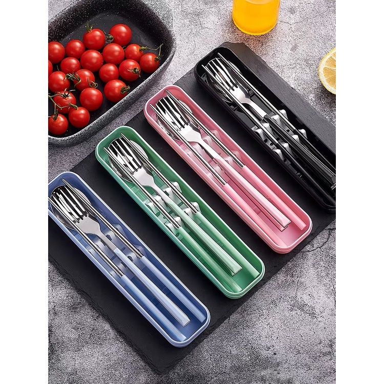 Sendok Makan Dengan Kotak Berbahan Stainless Steel Sumpit Sendok Grapu Set