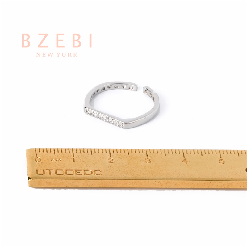 Bzebi Cincin Platinum 18k Model Terbuka Adjustable Hias Berlian Imitasi Gaya Klasik Korea 283r