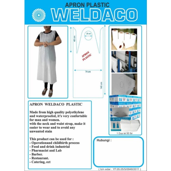 Apron Plastik / Celemek Plastik disposable Weldaco isi 50 pcs