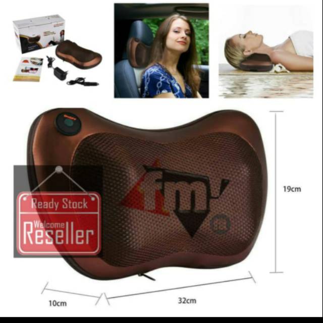 Bantal pijat leher siatsu massage pillow alat pijit punggung paha leher 8 bola otomatis