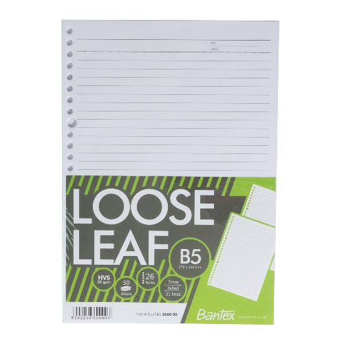 

Bantex Loose Leaf Paper B5 80 gsm 50 Sheets - 26 Holes