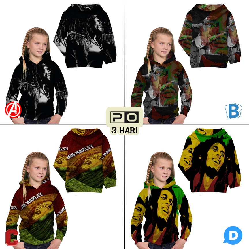 Jaket Hoodie Bob Marley Reggae Hoodie Anak Bahan Polyester Casual Unisex Hoodie Zipper (Ritsleting)