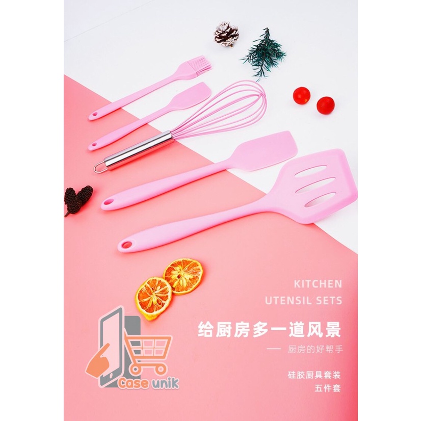 RT81 ALAT MASAK BAHAN SILIKON SILICONE UTENSIL SPATULA COOKING BAKING PROPS SET 5PCS PERALATAN MASAK 5 IN 1 TAHAN PANAS BPA FREE CS3946