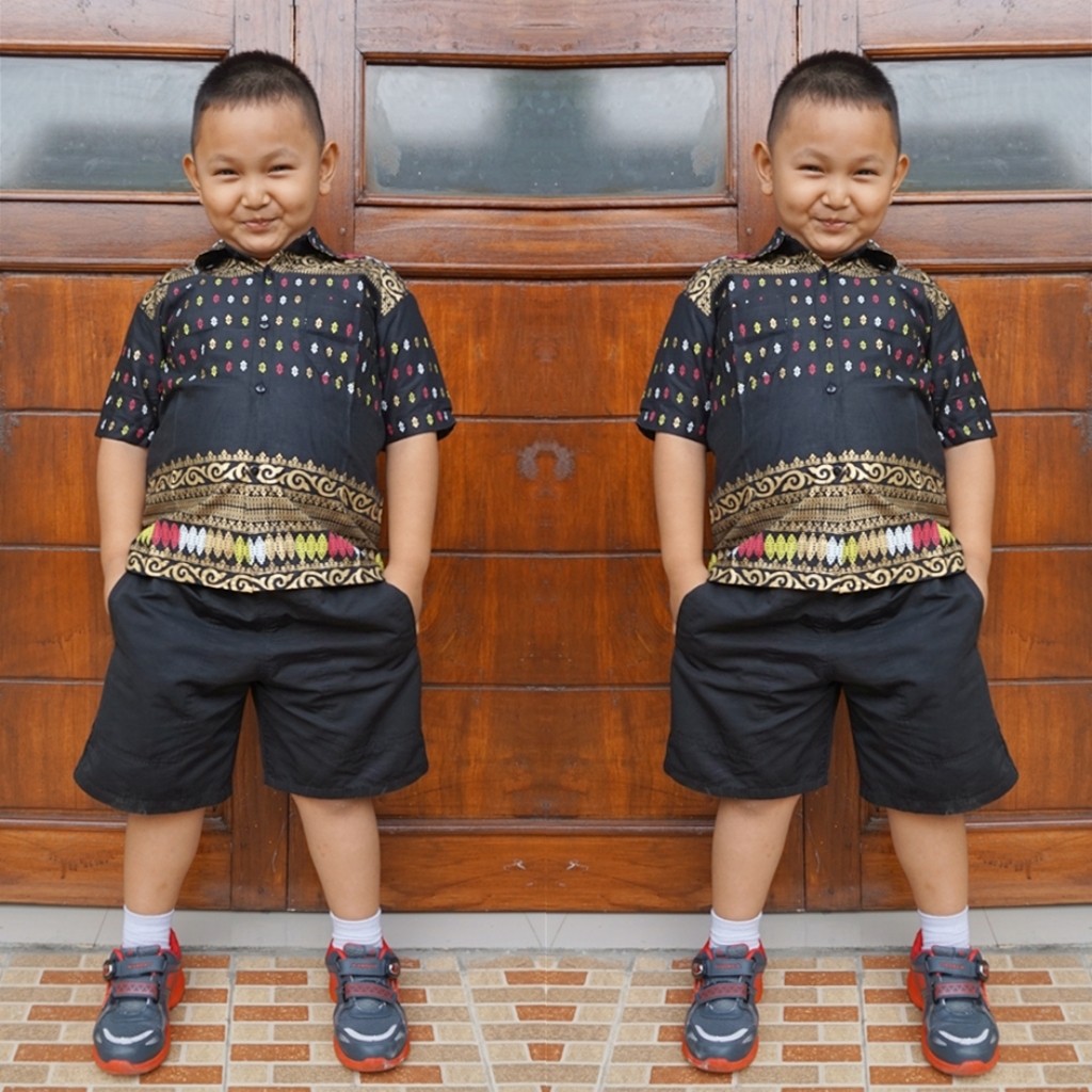 kemeja hem batik anak bahan katun warna hitam  BAL20