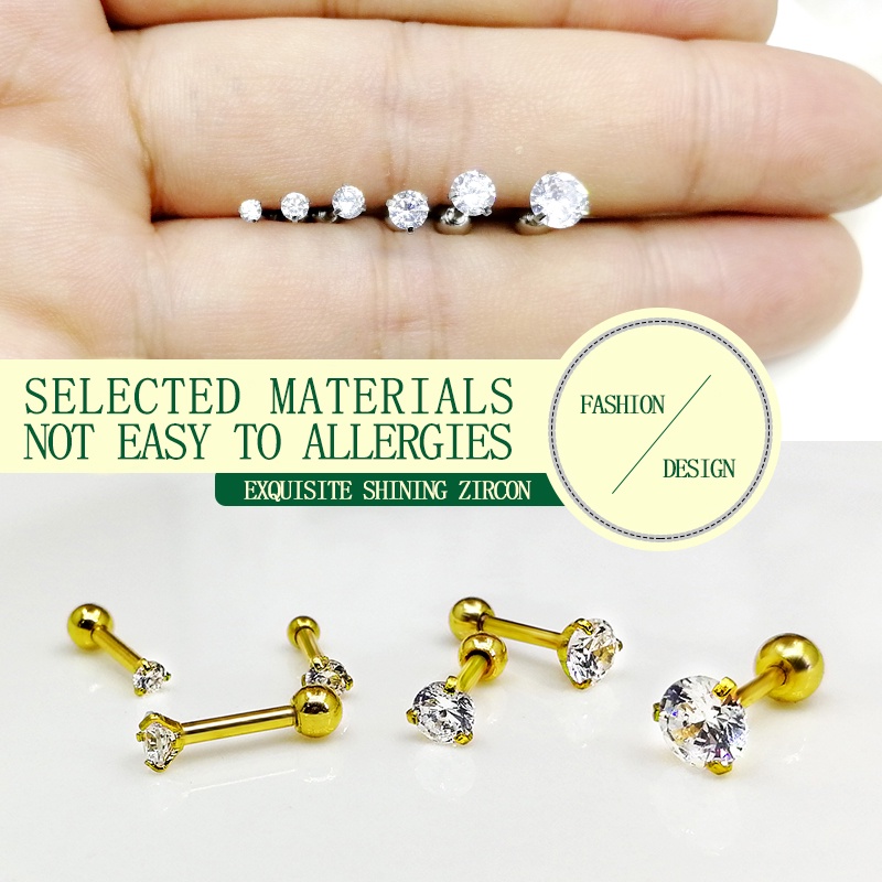 {Ready Stock}❤️‍1Pcs Mini Anting Stainless Anti karat Anti alergi Steel Two Penggunaan Tulang Rawan Tragus Mode Kristal Anting Zirkon