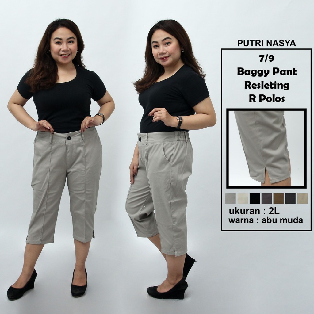 Celana 7/9 jumbo resleting polos/ baggy pant jumbo / celanapendek model 8L-6L-5L-4L-2L-XL-S fit to L