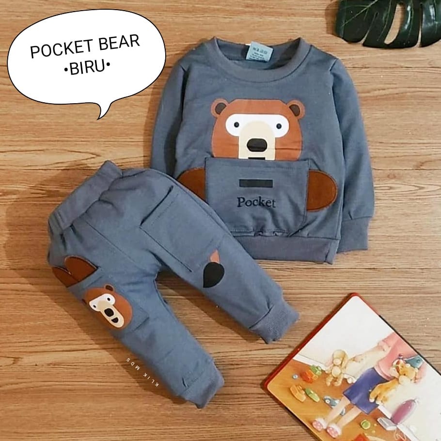 Setelan Baju Anak Laki - Laki / Baju Bayi Laki- Laki Model Sweater Motif Pocked Bear