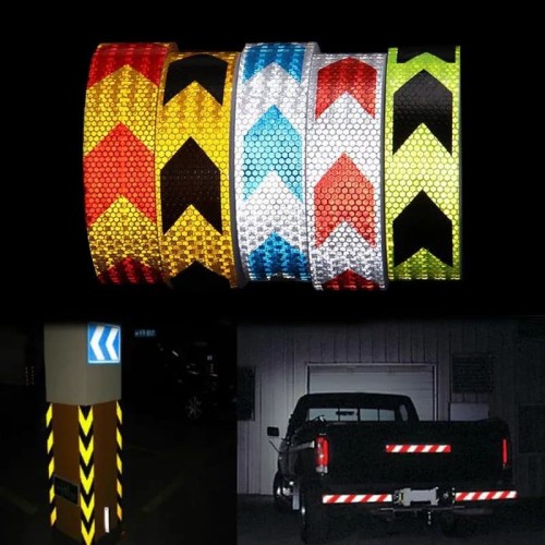 Reflective Sticker Marker Mobil Truk Arrow Pattern 300cm X 5Cm, Sticker Reflektif Marker Mobil Bak Truk Reflektor, Pemantul Cahaya, Sticker Stiker Nyala dalam gelap, stiker Mata Kucing Bumper Mobil Motor Sepeda, Pita Reflektif, stiker refleksi di gelap