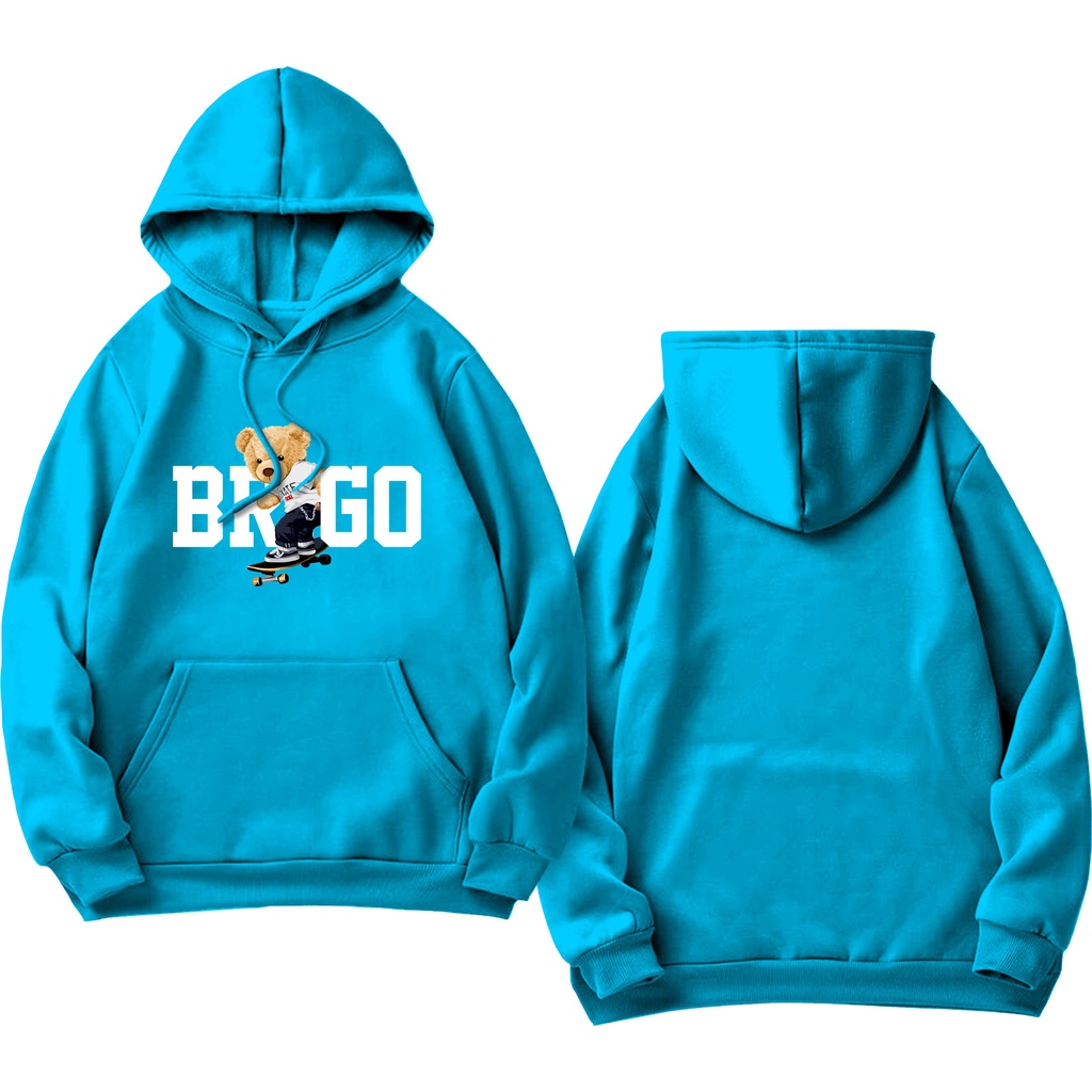 BRIGO Jumper Hoodie Beruang Skateboard II Sweater Hoodie BRIGO Sablon DTF Fleece Cotton II SIZE M-XXL (Pria &amp; Wanita) Free stiker&amp;Gantungan Kunci