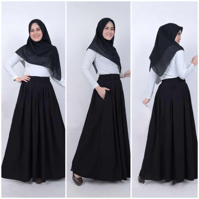 Rok panjang wanita bahan wolfis / rok woolpeach rempel polos / rok harian kerja / rok kuliah