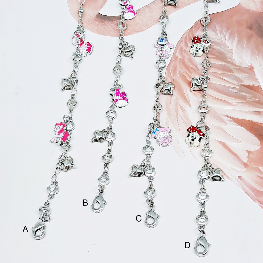 Gelang Anak Meilyn Unicorn Kitty Dorami Cherry Lonceng Lapis Emas Silver - BB637S