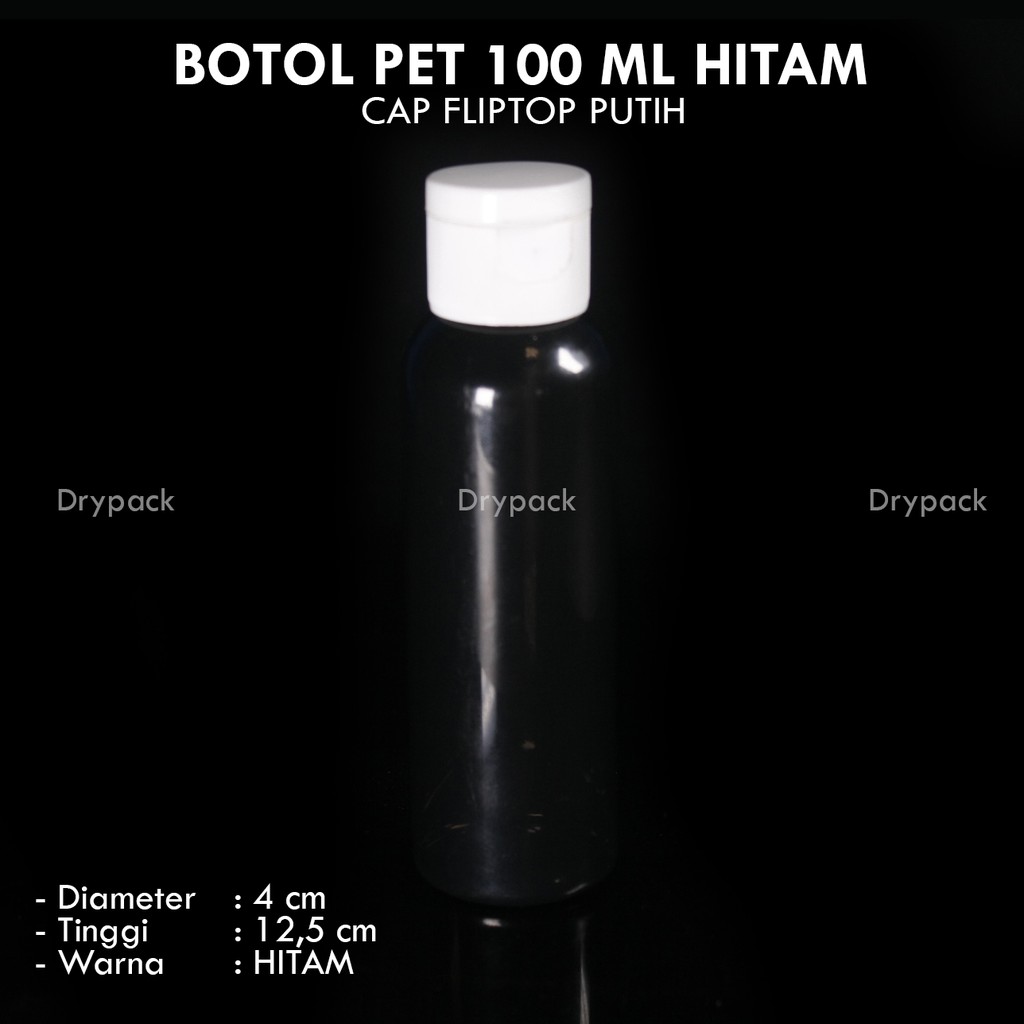 Botol PET Fliptop 100 ml Hitam Natural (Tutup Putih)