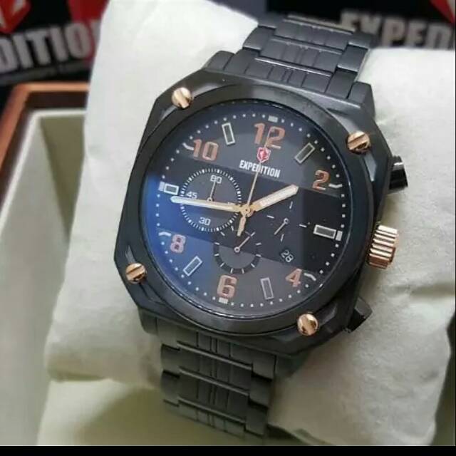 Jam Tangan Pria Expedition Original E6738 Kotak Black Gold