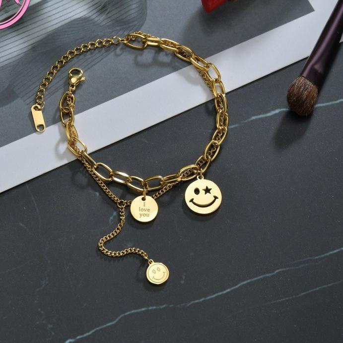 【NEW】 MORYMOSHI B469 Gelang Wanita Titanium Stainless Smile Anti Karat Anti Luntur Fashion Korea ter