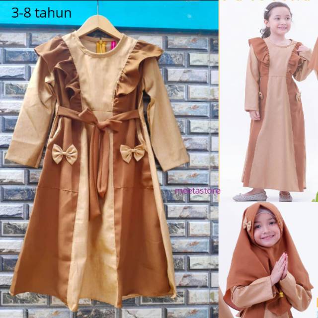 DRESS 3-6 TAHUN BAJU GAMIS ANAK LABELLA LATEESHA BY LABELLA LUCU POLOS MOCCA SIMPEL COKLAT BASIC