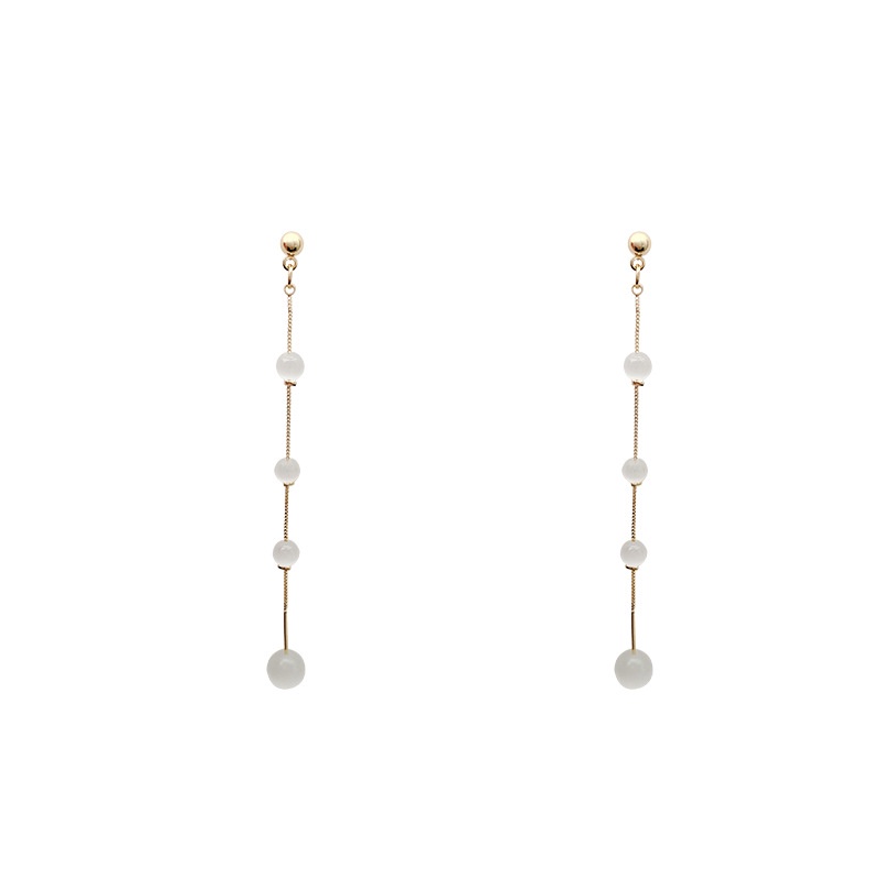 Anting Tusuk Gantung Panjang Bahan Sterling silver 925 Hias Opal Untuk Wanita