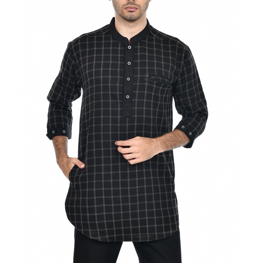 Koko Dewasa Motif Tartan Kurta Kotak - Kotak Bahan Semi Wool , Kemeja Kotak , Kemeja Koko Pria Dewasa