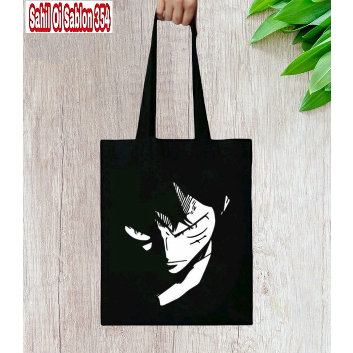 Totebag Anime ONEPIECE Tote bag distro kanvas katun Resleting tas jinjing hitam sling bag pria wanit