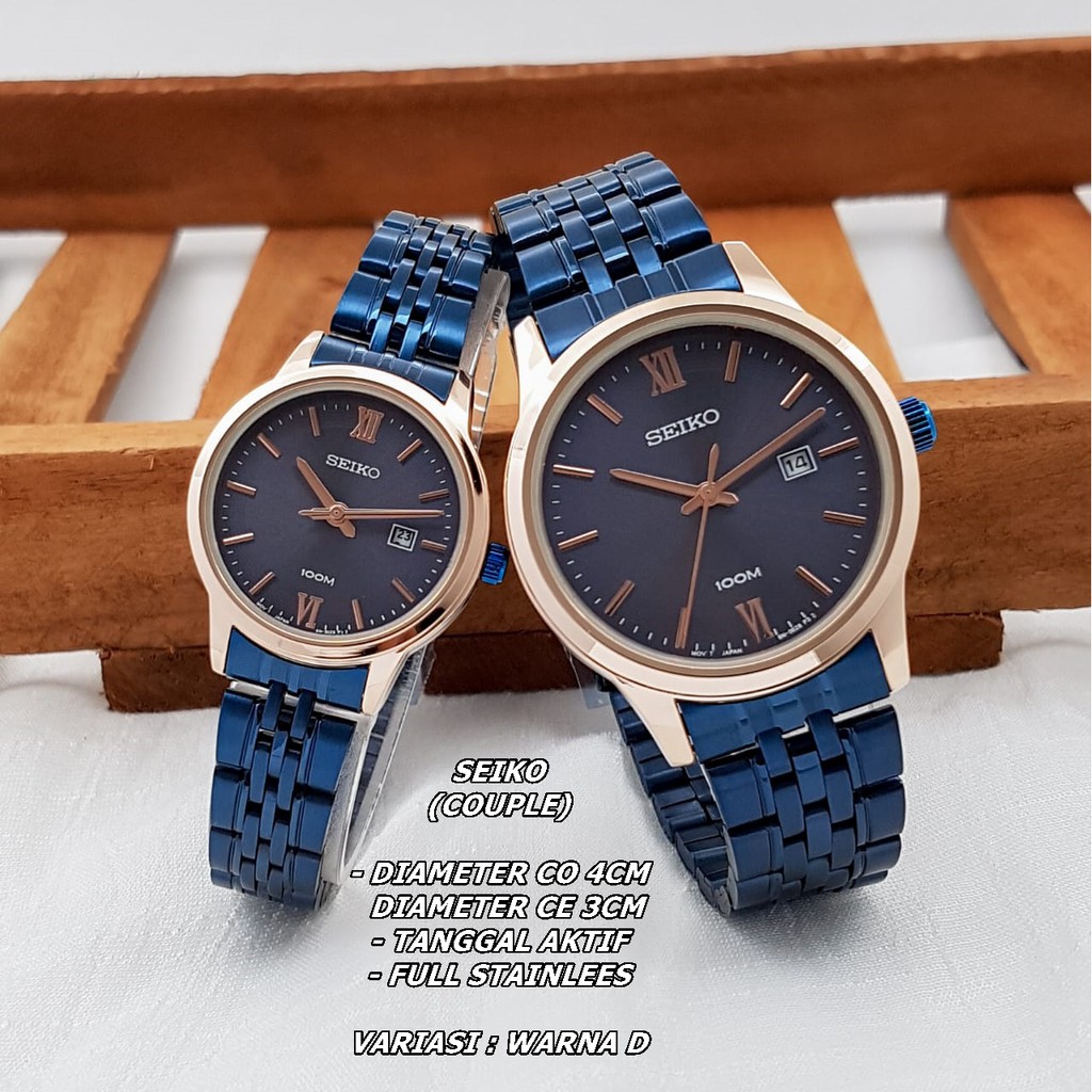 JAM TANGAN COUPLE SEIKO RANTAI BODY BULAT TANGGAL AKTIF