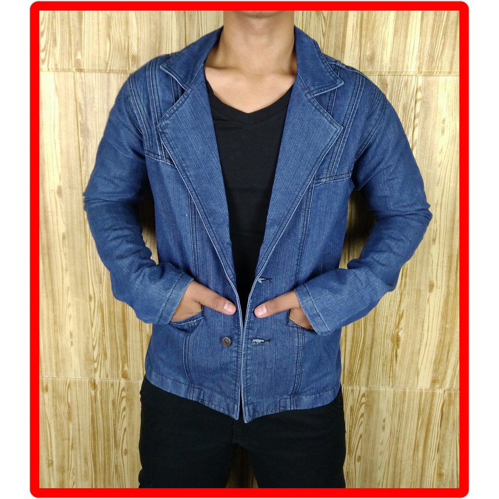 Blazer Jeans Jas Denim Untuk Pria