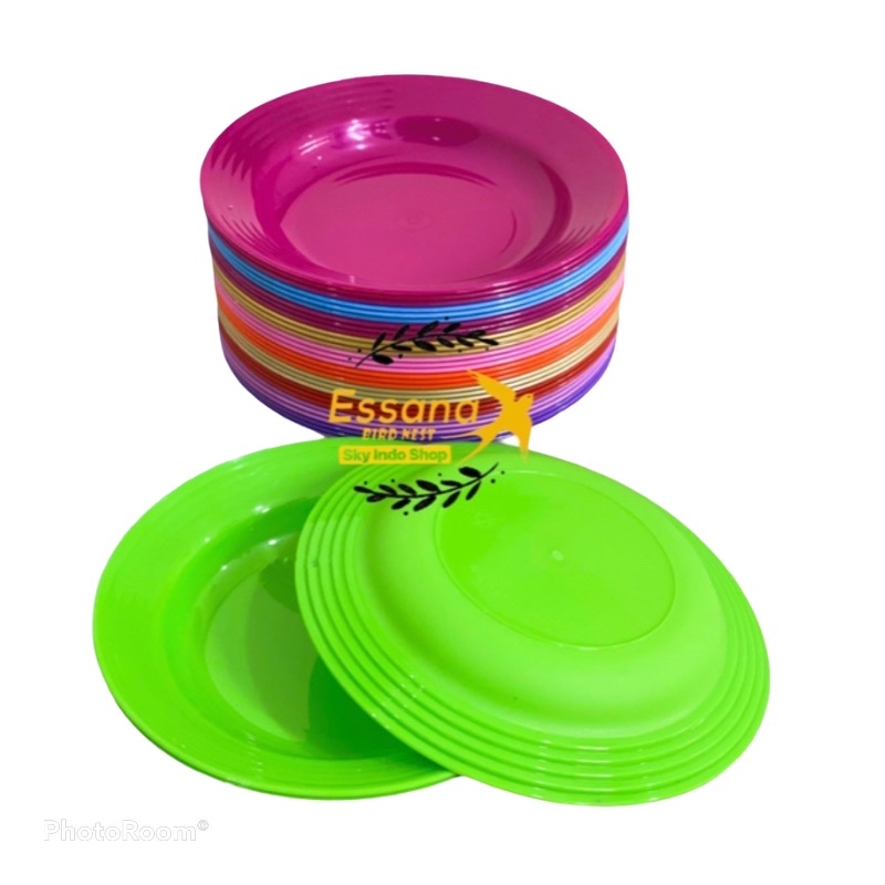 Piring Makan Bulat Plastik 9inch ( Grosir ) Terlaris Termurah Berkualitas ( lusinan ) atau ( 1/2 lusin ) clarissss-Random 12 pcs