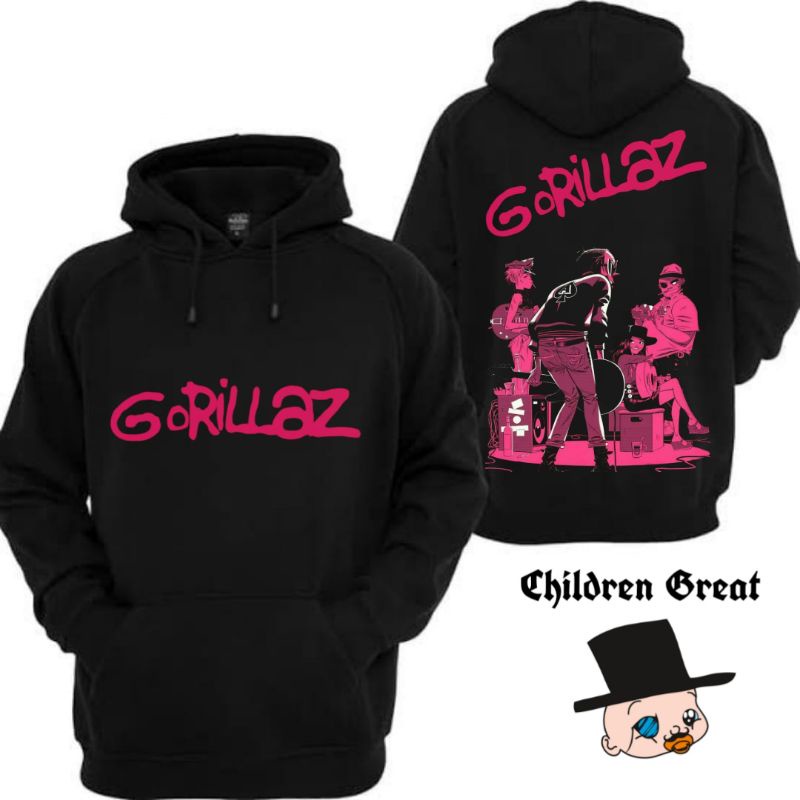 Jaket Hoodie GORILLAZ zipper band musik rock dewasa tee jacket hitam polos sweater sweatShirt katun 