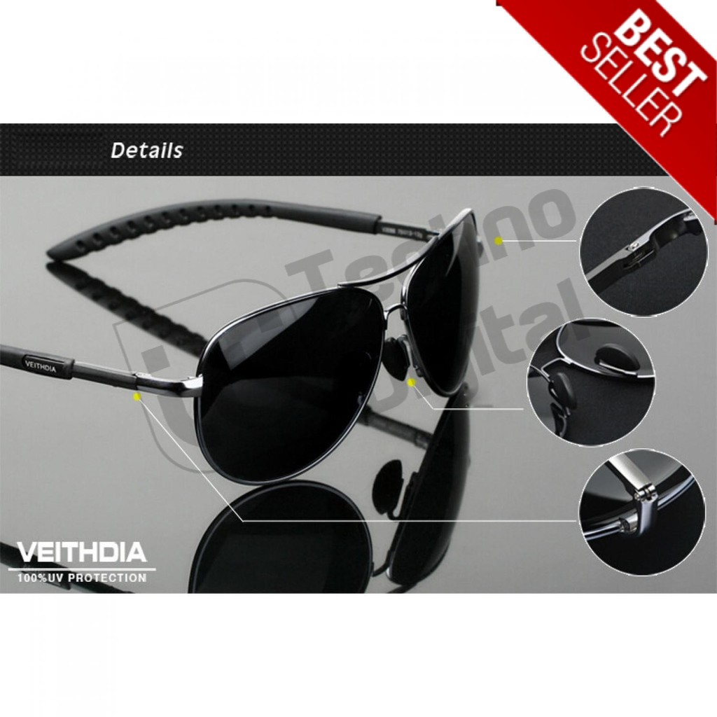 Kacamata Aviator Polarized Sunglasses - Kaca mata Cowok Keren Elegan Original Veithdia