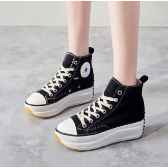 Sneakers Hitam Wanita Import Kasual Kanvas High Korean Style