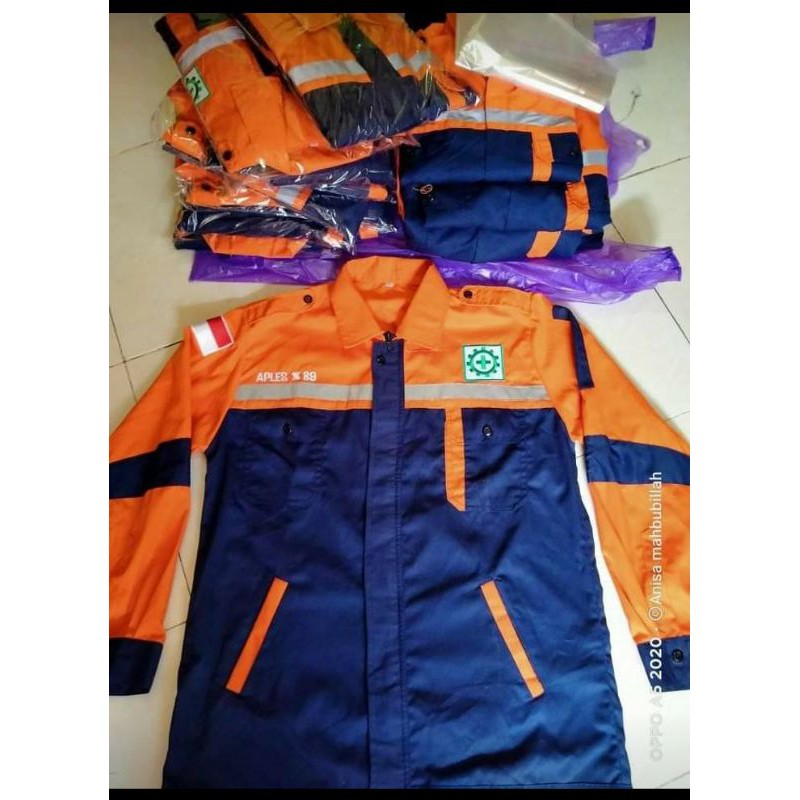 SERAGAM SAFETY ORANYE DONGKER RESLETING FREE LOGO K3 BENDERA KAIN DRILL SEMI JAKET