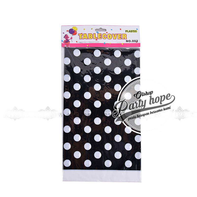 Table Cover polkadot hitam / taplak pastik polkadot/ Taplak Meja hitam