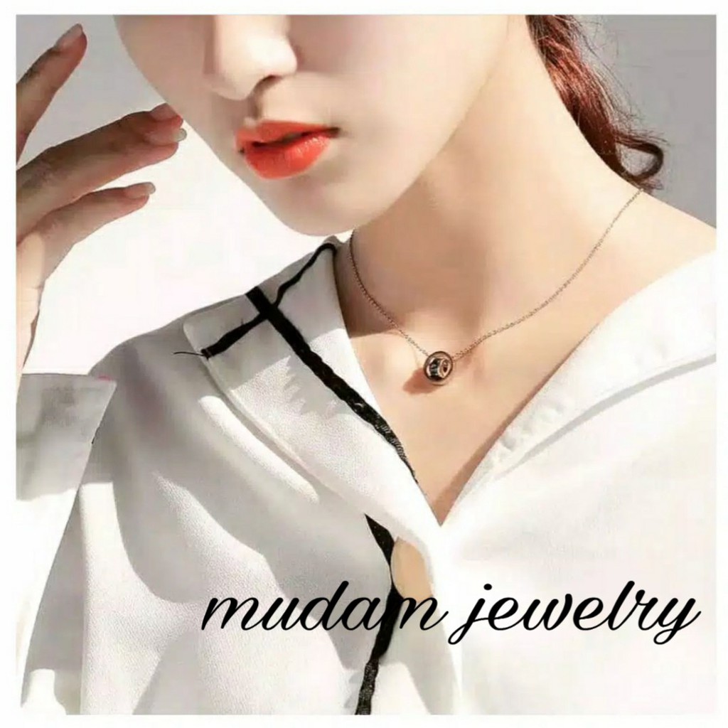 kalung Titanium Fashion Wanita Liontin Ring Glass Jar Lapis Emas