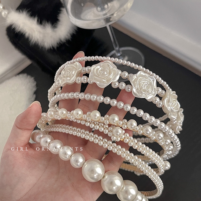 Bandana Rambut Desain Bunga Hias Kristalmutiara Gaya Korea Untuk Wanita