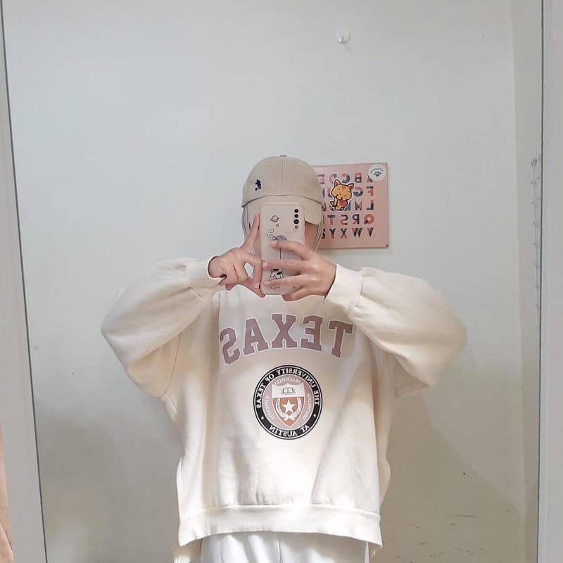 TEXAS Baju Atasan Sweatshirt Sweater Crewneck Premium Ootd Kekinian Oversize Outfit Switer Cewek Korean Style Oversize Suiter Crewnek Switter Fashion Sweter Wanita Ala Korea Lengan Panjang Bahan Fleece Tebal