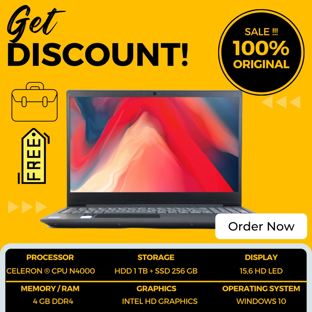 LAPTOP LENOVO S145-15IGM / 4 GB RAM DDR4 / HDD 1 TB + 256 GB SSD / 15.6&quot; HD LED / BONUS INSTALL WINDOWS 10 + OFFICE &amp; TAS LAPTOP KEREN / GARANSI 1 TAHUN / (REAL PICTURE 100%) - TEKNO KITA