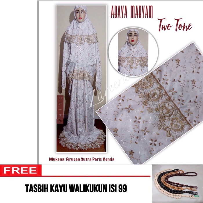 Mukena Terusan Sutra Paris Renda Swarovski/Telekung Mewah/Rukuh Bordir