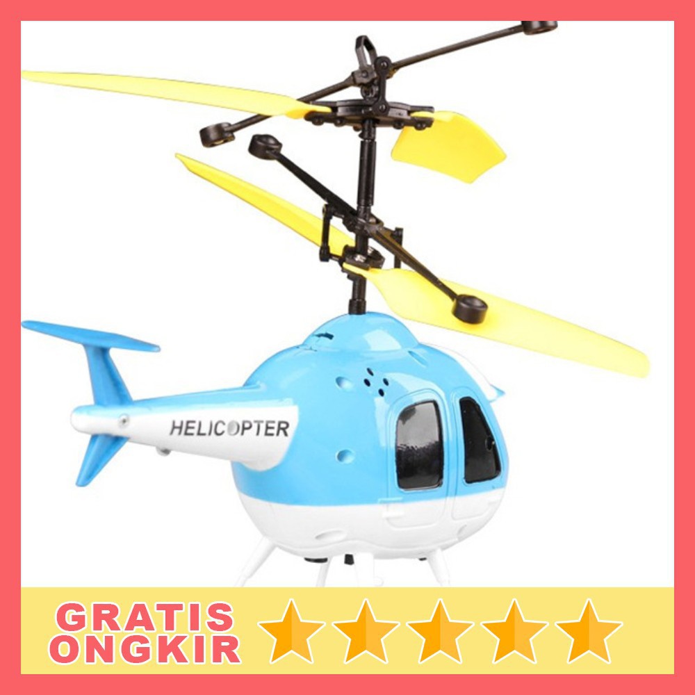 Grab Medan Mainan Helikopter Anak Anak dengan Kontrol Sensor 2CH Blue