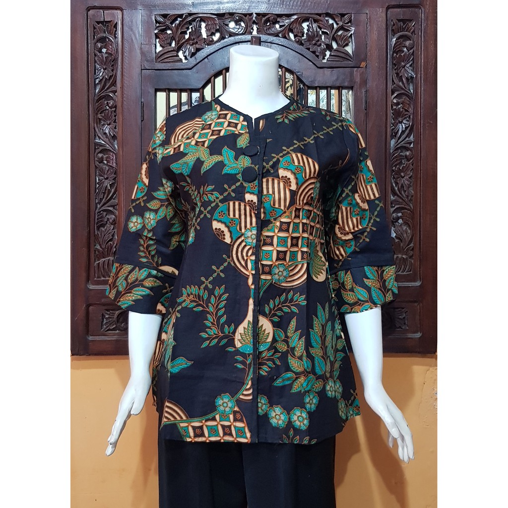  Atasan  Blouse Batik  MOSA Wanita Lengan  3 4  Motif TLS Hijau 