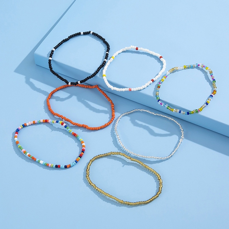 7pcs / Set Gelang Kaki Manik-Manik Warna-Warni Elastis Gaya Bohemian Untuk Wanita