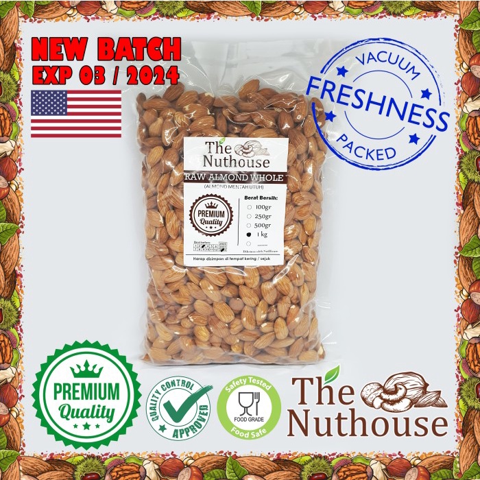 

✨COD✨ 1kg Almond Whole Premium RAW / MENTAH NPX 27/30