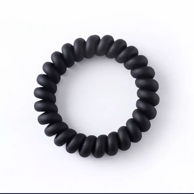 [ COD ] Ikat Rambut Spiral Fashion Korea / Kunciran Rambut Kabel / Tali Rambut Elastis-Spiral Hitam Doff