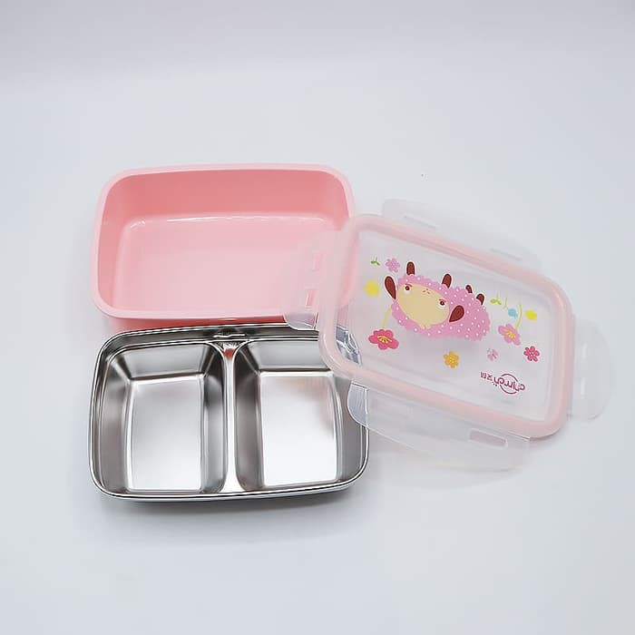 kotak nasi tempat makan launch box stainless sekat 2 aman dipakai - Kuning (Stock Tinggal Sedikit)
