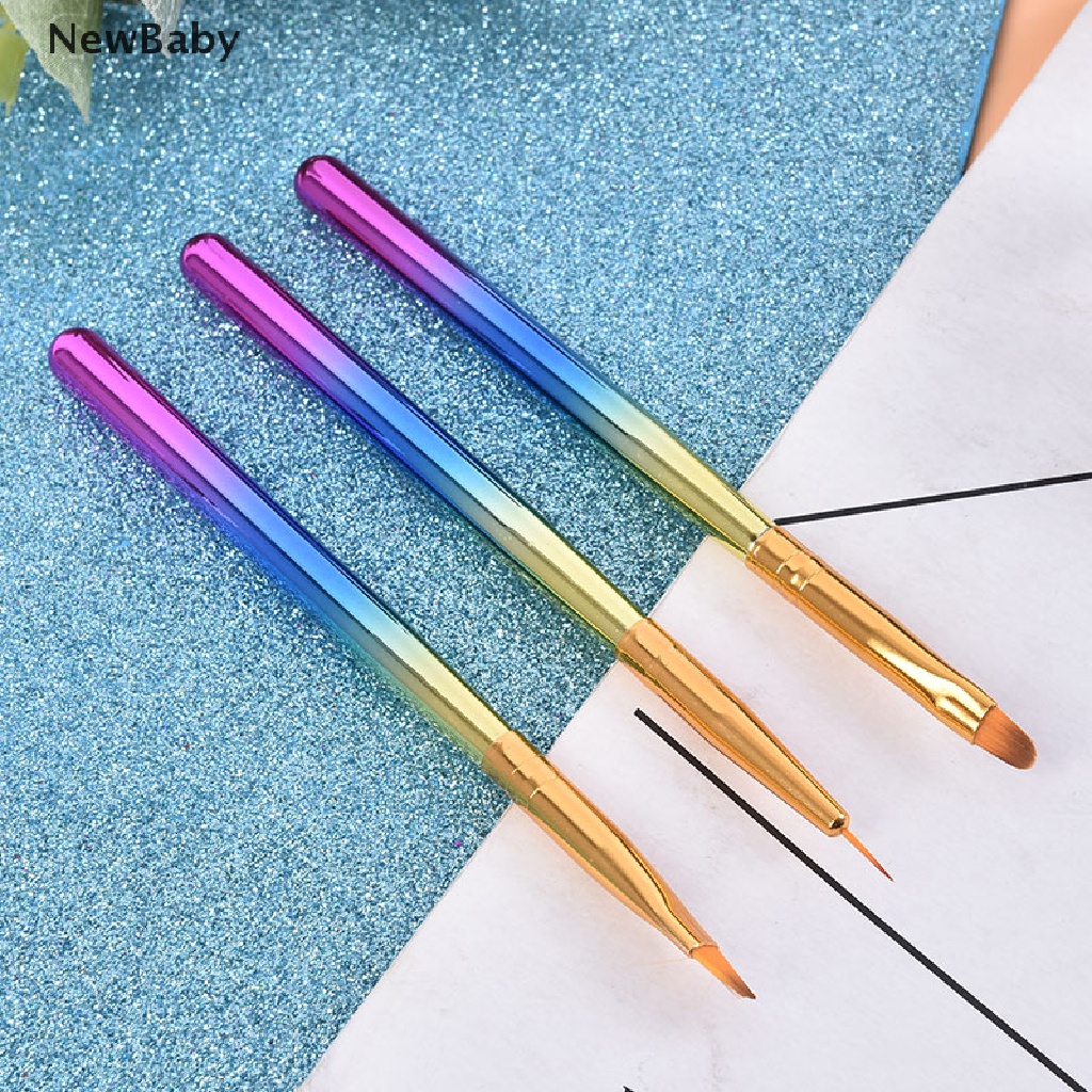 Newbaby 3pcs / Set Brush Pen Dotting Untuk Gambar Hiasan Nail Art Diy