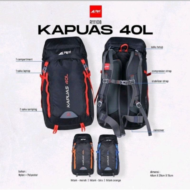tas gunung original semi carrier arei kapuass 40 L dapat raincover
