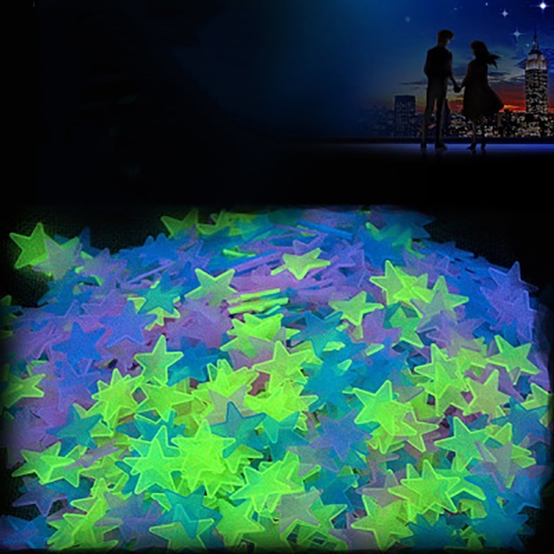 3D Star and Moon Wall Stickers Energy Storage Fluorescent Glow In The Dark Luminous for Kids Bedroom Ceiling Home Decor Decal