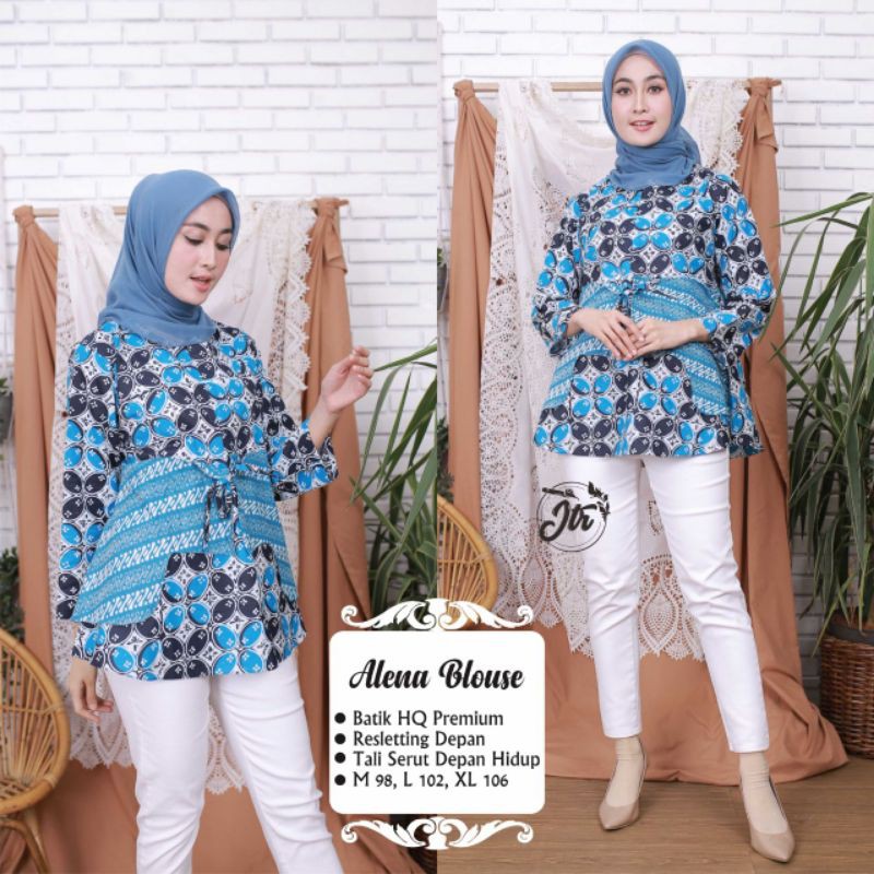 [ TERBARU ] BLOUSE BATIK ATASAN WANITA KERJA KANTORAN ALENA BLOUSE WARNA BIRU PINK UNGU SIZE M L XL