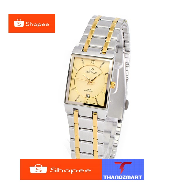 JAM TANGAN PERSEGI ORIGINAL MIRAGE Wanita Gold Silver - MGK010