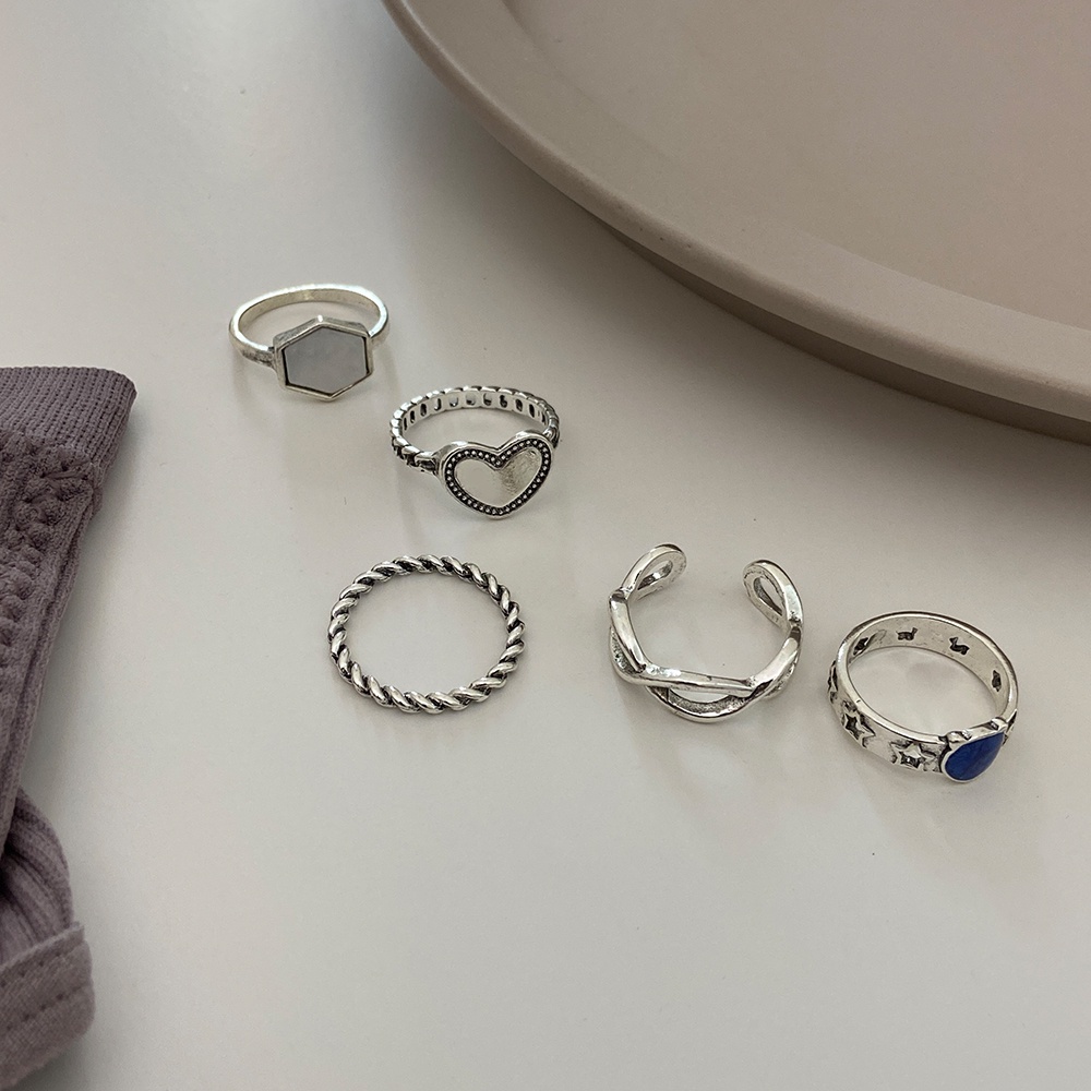 5 Pcs/set Gold Rings Set Simple Heart Shape Korean Elegant Finger Ring for Women Jewlery Fashion Accessories