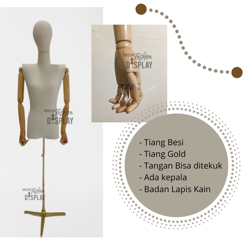 Manekin Setengah Badan Manekin Dm Tangan Robot Cewek Model Tangan Motif Kayu Pakai Kepala Tiang Besi Patung Manekin Cewe-BH